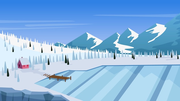 Paisaje de invierno de diseño plano