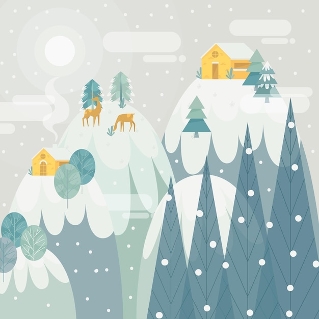 Vector gratuito paisaje de invierno de diseño plano