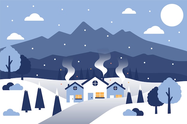 Vector gratuito paisaje de invierno de diseño plano