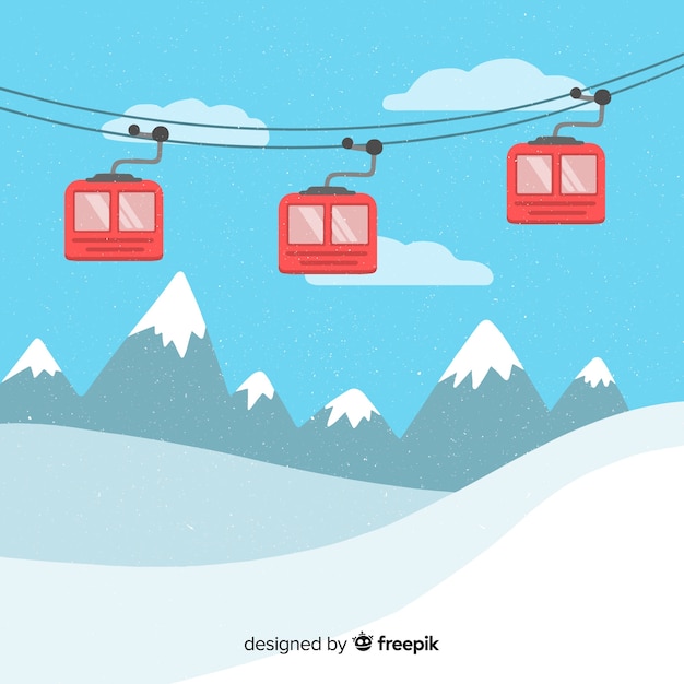 Vector gratuito paisaje invierno funicular plano