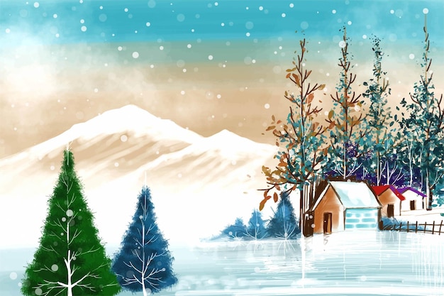 Paisaje de invierno de navidad de clima frío y fondo de árbol de navidad de escarcha
