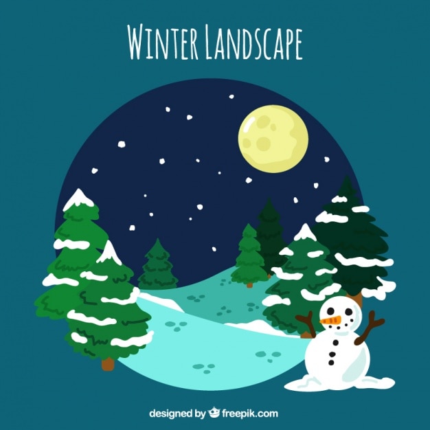 Vector gratuito paisaje de invierno con pinos nevados