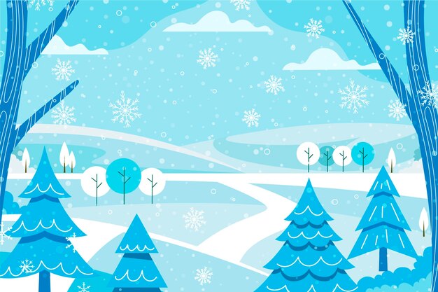 Paisaje de invierno plano dibujado a mano