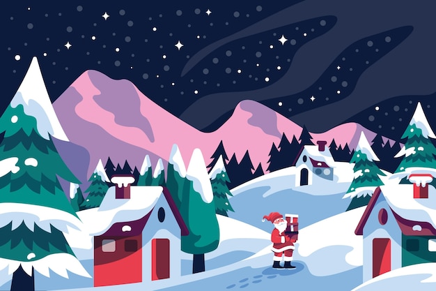 Vector gratuito paisaje de invierno plano dibujado a mano