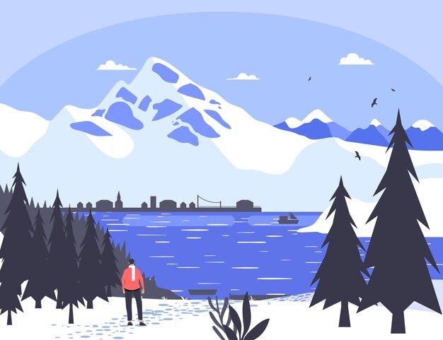Paisaje de invierno plano dibujado a mano