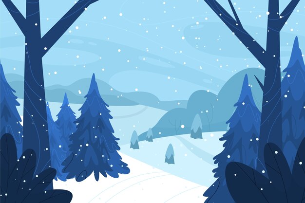 Paisaje de invierno plano dibujado a mano