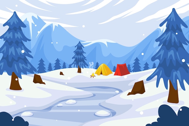 Vector gratuito paisaje de invierno plano