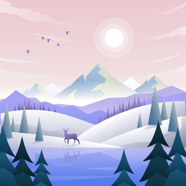 Vector gratuito paisaje de invierno plano