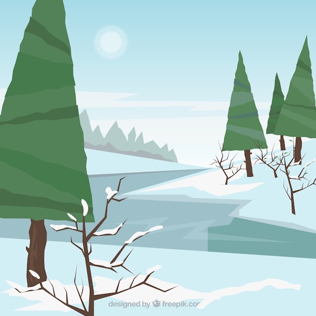 Paisaje de invierno con río congelado