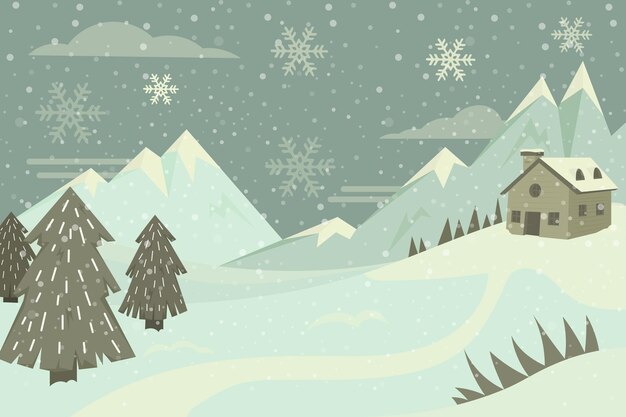 Paisaje de invierno vintage dibujado