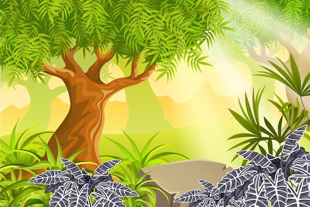 Vector gratuito paisaje de juegos con plantas tropicales.