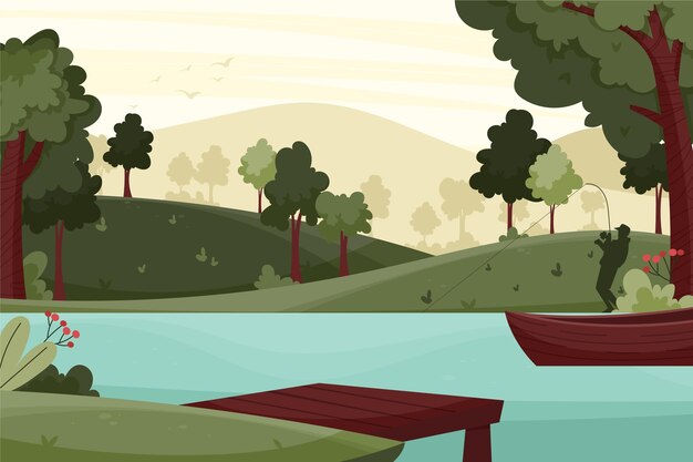 Paisaje de lago dibujado a mano