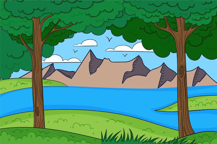 Vector gratuito paisaje de lago dibujado a mano