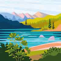 Vector gratuito paisaje de lago dibujado a mano