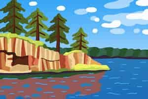 Vector gratuito paisaje de lago de diseño plano dibujado a mano