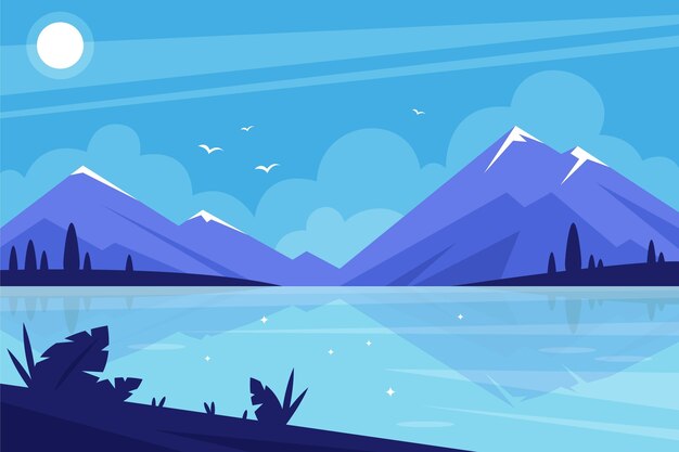 Paisaje de lago de diseño plano
