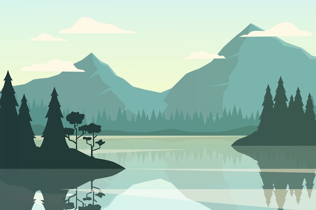 Paisaje de lago de diseño plano
