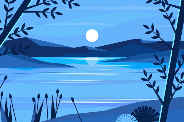 Paisaje de lago de diseño plano