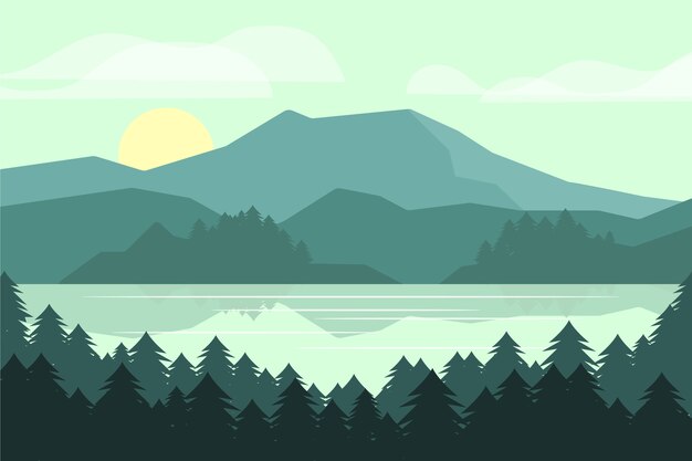Paisaje de lago de diseño plano