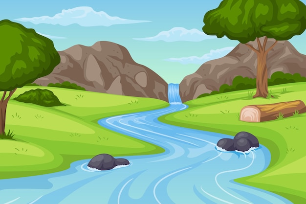 Vector gratuito paisaje de lago de diseño plano