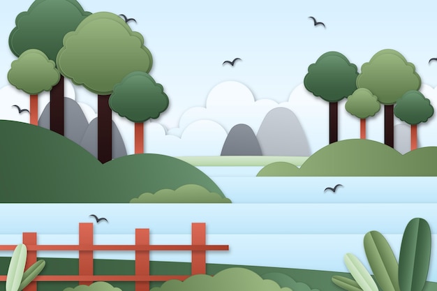 Paisaje de lago estilo papel