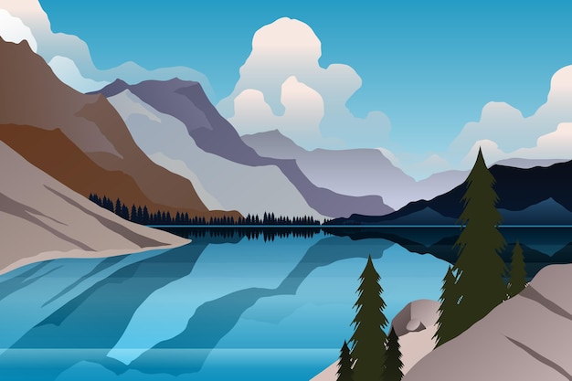El paisaje del lago en gradiente