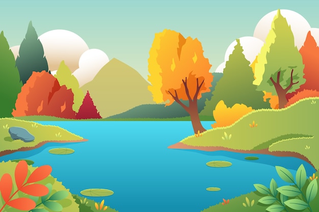 El paisaje del lago en gradiente