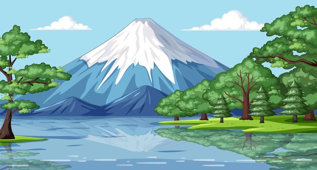 Paisaje del lago de las montañas serenas
