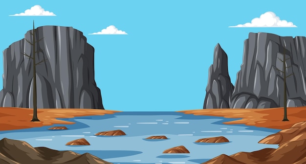 Vector gratuito paisaje del lago de las montañas serenas