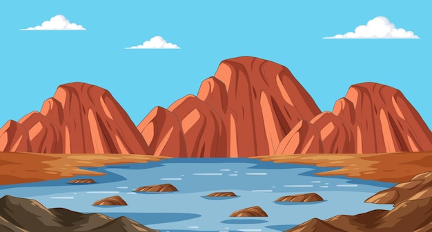 Vector gratuito paisaje del lago de las montañas serenas