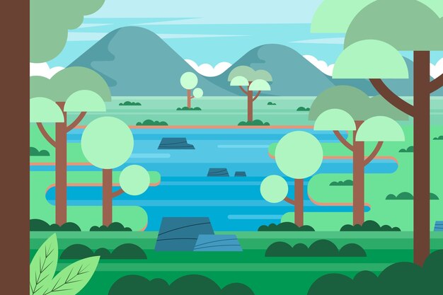 Paisaje de lago plano