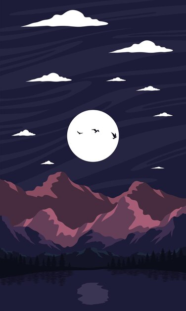 paisaje de laguna en la noche de luna, concepto