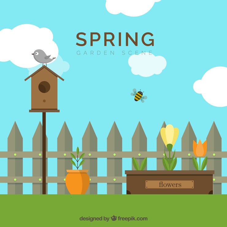 Vector gratuito paisaje lindo de la primavera con flores