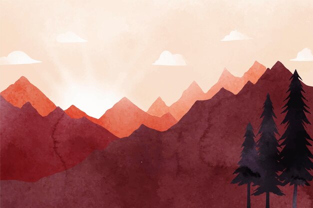 Paisaje de montaña en acuarela