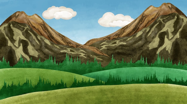 Vector gratuito paisaje de montaña en acuarela