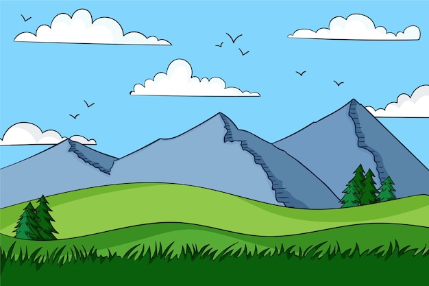 Vector gratuito paisaje de montaña dibujado a mano