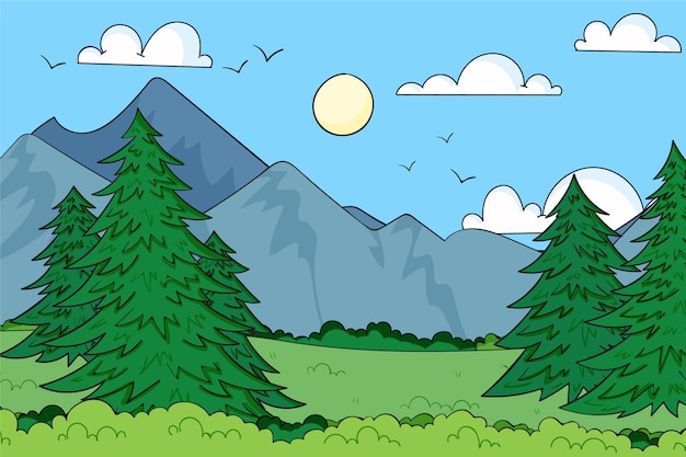 Vector gratuito paisaje de montaña dibujado a mano