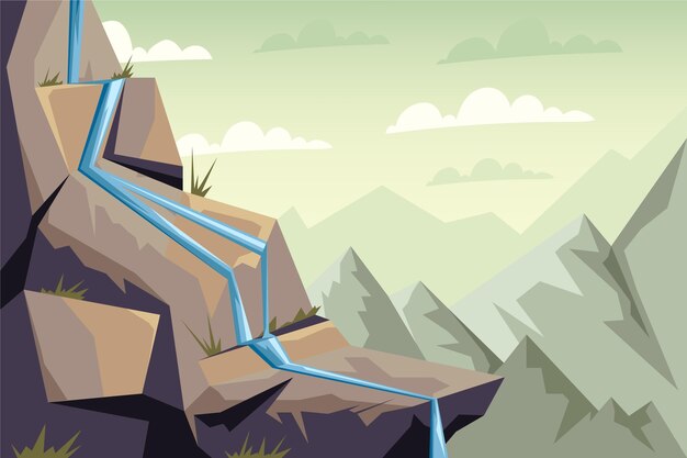 Paisaje de montaña de diseño plano dibujado a mano