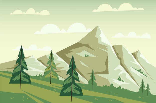 Paisaje de montaña de diseño plano dibujado a mano