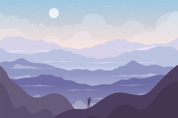 Paisaje de montaña de diseño plano dibujado a mano