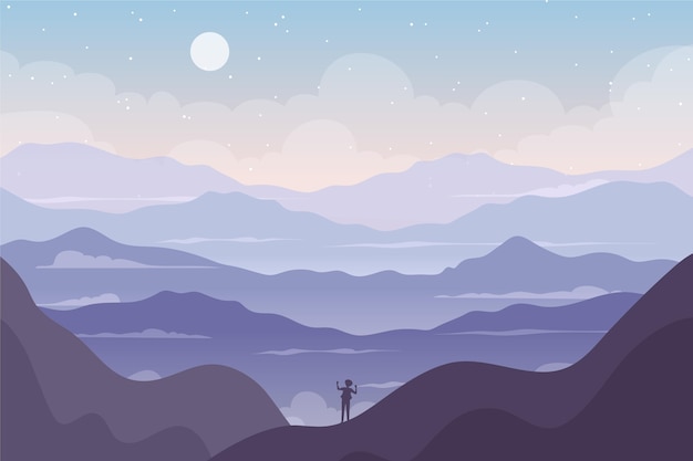 Paisaje de montaña de diseño plano dibujado a mano