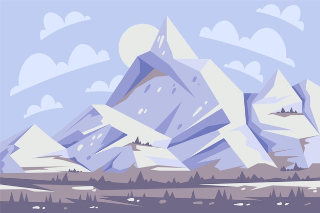 Paisaje de montaña de diseño plano dibujado a mano