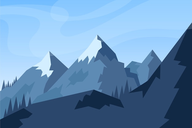 Paisaje de montaña de diseño plano