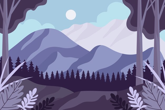 Paisaje de montaña plano dibujado a mano