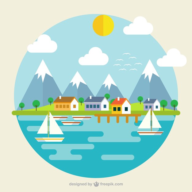 Paisaje con montañas y el mar
