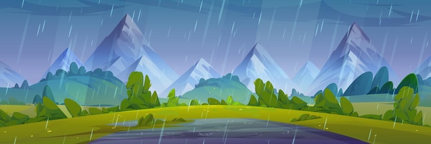 Vector gratuito paisaje natural lluvioso de verano