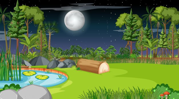 Paisaje de la naturaleza en blanco en la escena nocturna
