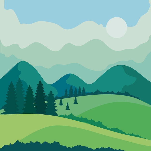 Vector gratuito paisaje con naturaleza de montañas