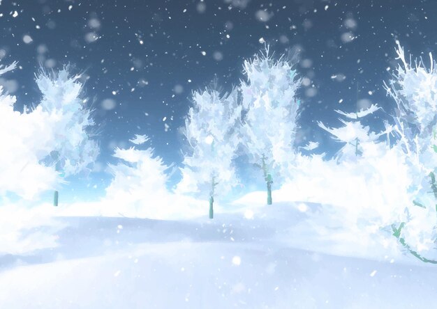 Paisaje de Navidad nevado de invierno pintado a mano detallado
