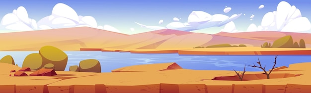 Vector gratuito paisaje a nivel de juego del desierto africano con oasis